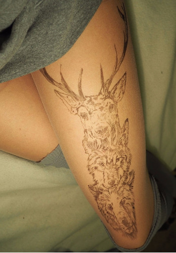 Imagen 1 de 1 de Medidas Tatuaje Tattoo Fashion Sexy Mujer Pantyhose Ciervo
