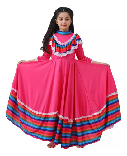 Vestido Largo Estilo Swing Para Niña Mexicana, Vestido Étnic