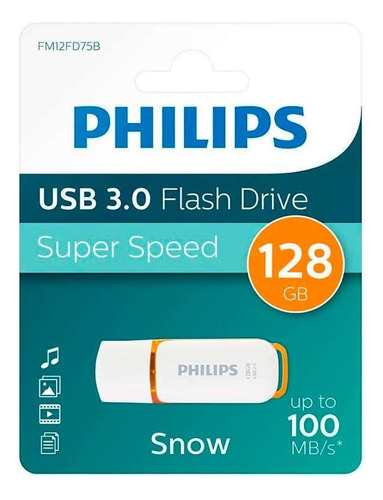 Pendrive Philips Snow 128gb Usb 3.0 Flash Speed Blanco