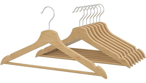 20 Ganchos De Madera-tubo Antideslizante Y Para Ropa Color Natural