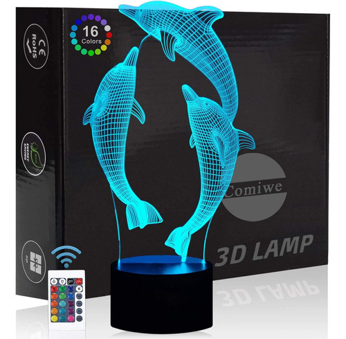 Lámpara De Noche Con Ilusión 3d De Delfines, Cambio De Color