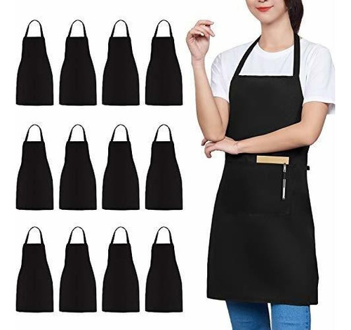 Trendbox 12 Pack Bib Aprons Bulk Unisex Black Apron Wit