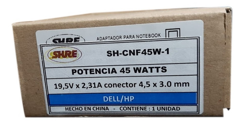 Imagen 2 de 2 de Cargador P/ Hp 45w 19.5v 2.31a Pin 4.5x3mm - Shure 45w-1