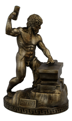 Estátua Hefesto Deus Vulcano Estatueta Resina Cor Cor ouro velho