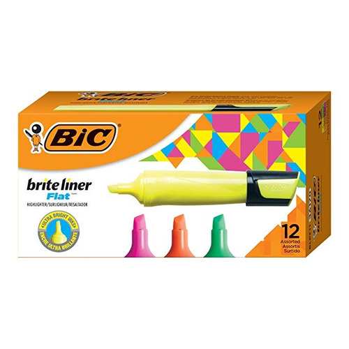 Bic Brite Liner Plana De Resaltado, Punta Cincel, Colores Su