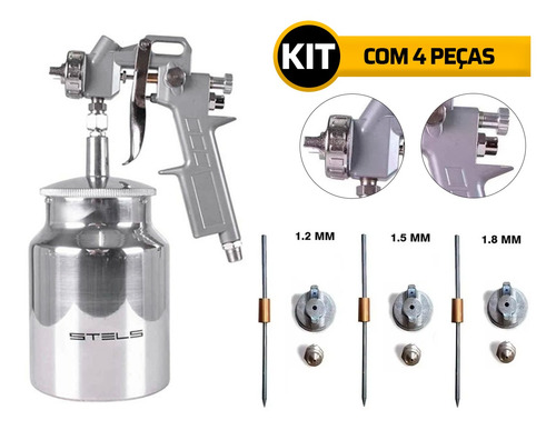 Imagem 1 de 5 de Pistola Para Pintura Por Sucção 1000m + Bicos 1.2, 1.5, 1.8