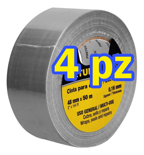 4 Cinta Ducto 48mm X 50 Metros Duct Tape Pretul 20530