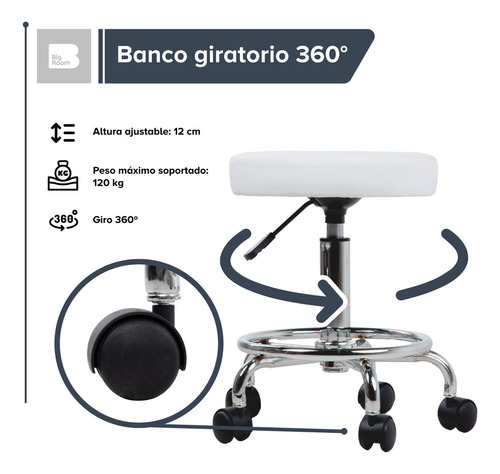 Banco Taburete Neumático Giratorio 360° Con Altura Ajustable Para Consultorio O Salón De Belleza Spa Blanco