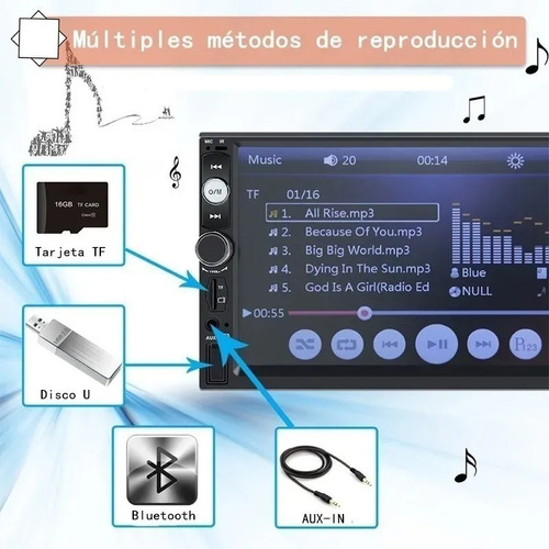 Imagen 5 de 10 de Pantalla Táctil Estéreo Bluetooth De 7 Pulgadas Mirror Link
