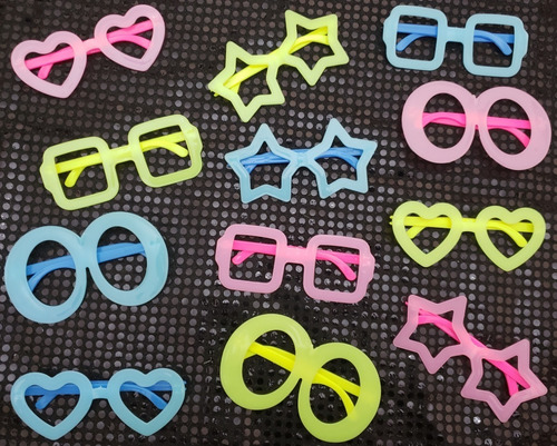 Lentes Con Formas Variadas Para Cotillón Fluo X 12 Unidades.