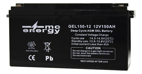 Bateria De Gel 12v 150ah Mc Energy Agm Ciclo Profundo