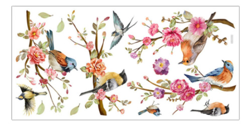 Para Ventana Con Diseño De Ramas De Pájaros De Primavera Y