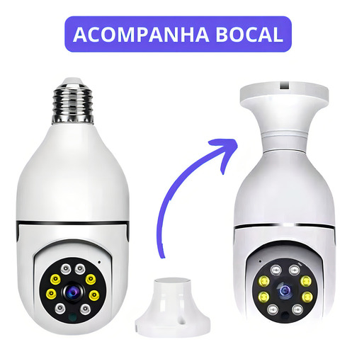 Câmera De Segurança Lâmpada Ip Wifi Com Visão Noturna Interna Externa App Yoosee Espiã 360º