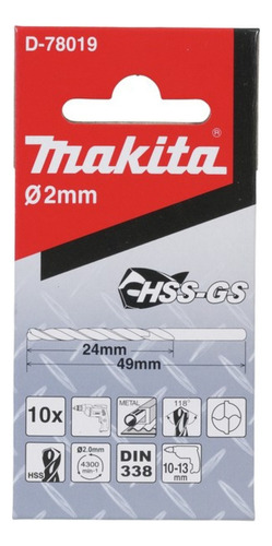Set 10 Brocas Hss-gs P/metal 2x49mm Makita D-78019