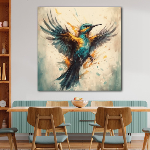 Cuadro Colibri Brillante Colores Canvas Elegante 60x60  An16