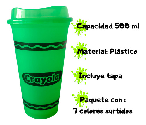 Vasos Cafeteros De Colores Diseño Crayola 7 Piezas Mixtos