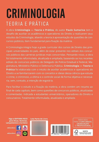 Criminologia - Teoria E Prática - 9a Ed - 2025, De Paulo Sumariva. Editorial Foco; 9a Edição, Capa Mole, Edição Nona Edição Em Português, 2025