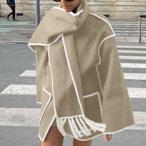 Jaqueta Feminina De Lã De Inverno Espessada E Folgada Tassel