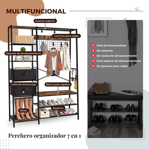 Perchero Zapatera 2 En 1 Organizador Rack Estante Ganchos