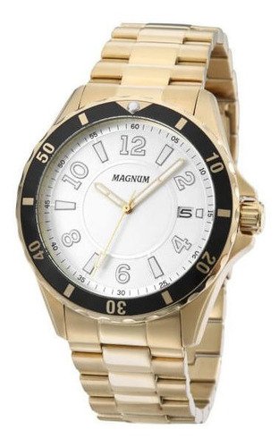 Relógio Magnum Masculino Dourado Branco Ma34521h