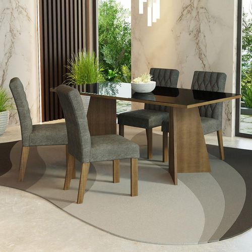 Mesa De Comedor Con Mesa Y 4 Sillas Harper Madesa Mg Color Negro/Marrón Diseño de la tela de las sillas Liso