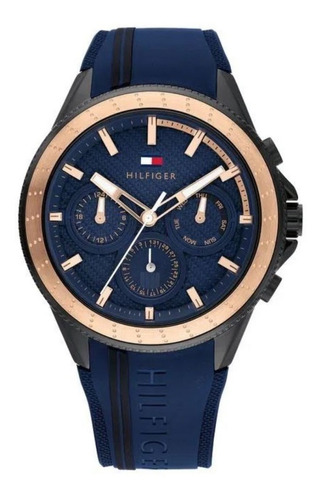 Reloj Tommy Hilfiger Silicona Caballero 1791860 100%original Color de la correa Azul Color del bisel Azul Color del fondo Azul