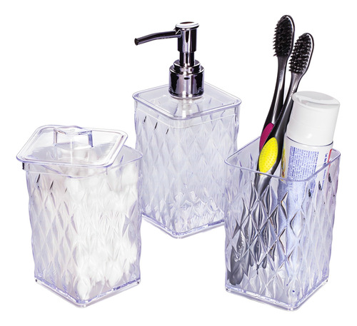 Set Baño Dispenser Porta Hisopo Cepillo Glamour D+m Bazar