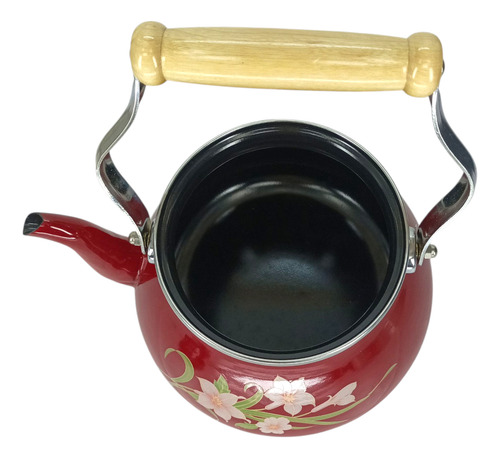 Pava Enlozada Tetera Francesa Decorada Eurokitchen 3 Lts Bordo Flores