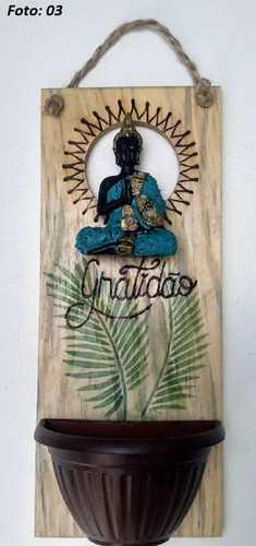 Vaso De Parede Buda Resina Brinde Muda Planta E Substrato