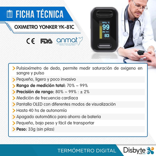 Oximetro De Pulso Medico Saturometro Medición Oxigeno Anmat