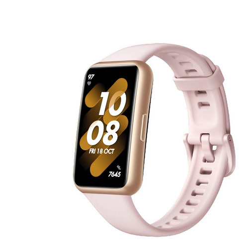 Imagen 2 de 4 de Huawei Band 7 1.47" caja de polímero gold, malla nebula pink de silicona