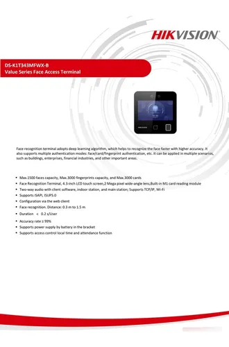 Ds-k1t343mfwx-b, Terminal Biométrico Facial, Control Acceso