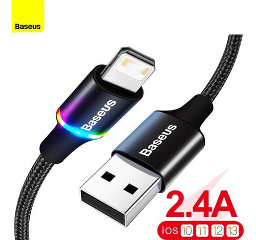 Cabo Dados Carregamento Usb Lightning Led 2m iPhone iPad Cor Preto