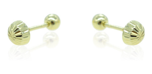 Aretes Broqueles Media Bolita Facetada, Chapa De Oro 22k