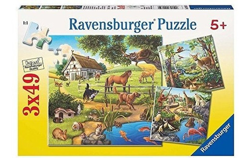 Rompecabezas De Ravensburger Forest, Zoo And Pets (3 X 49