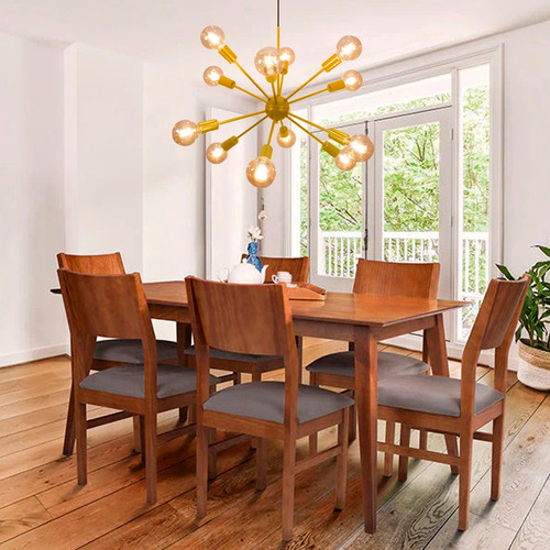 Luminária Pendente Lustre 12 Átomo Sala De Estar Estrutura Dourado
