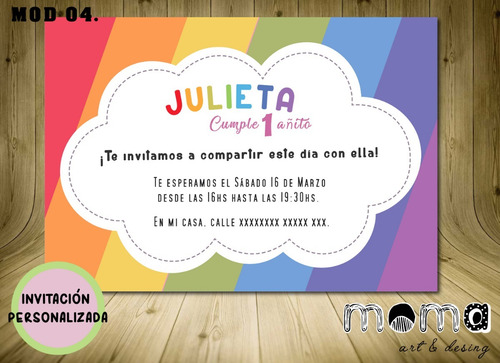 Invitaciones Imprimibles Y Digitales P/ Whatsapp - Arcoiris