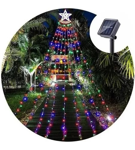 Luz Cascada Tipo Árbol Navideño Solar Guirnalda  3,5mt+contr