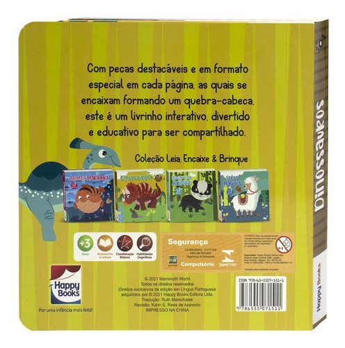 Leia, Encaixe & Brinque: Dinossauros, de Mammoth World. Editorial Happy Books, capa dura em português, 2022