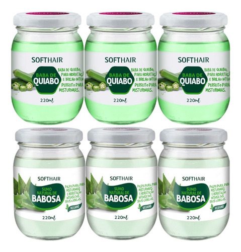 Kit Softhair 3 Sumo De Babosa + 3 Baba De Quiabo 220ml