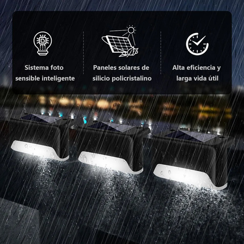 Set 4 Lámparas Solares Led Exterior Escalones Jardín Pared Automáticas Impermeables Panel Solar Luz Sensor Decorativa Seguridad Energía Solar Fácil Instalación Sin Cables