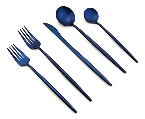 Jankng Juego De Cubiertos De Acero Inoxidable Azul De Lujo D