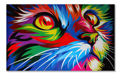 Cuadro Decorativo Gato De Colores Lienzo