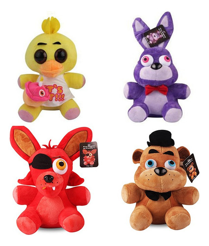 Pacote De 4 Bonecos Pelucia Bonnie Freddy Foxy