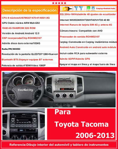 Zk Auto Radio Estéreo Android Gps Para Toyota Tacoma