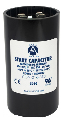 Appli Parts Condensador Capacitor Arranque 216-259 Mfd (