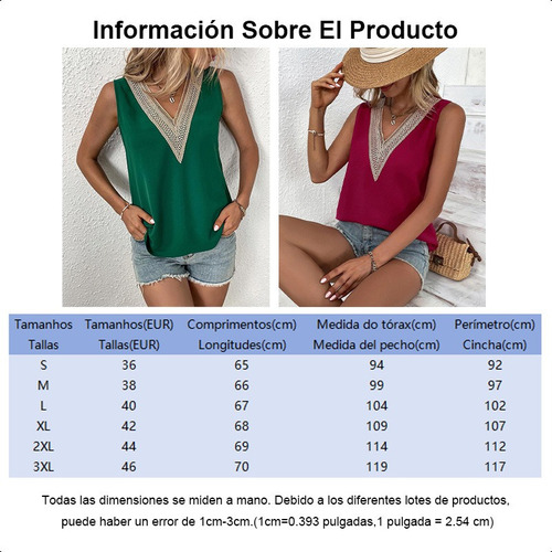 . Blusa Top For Mujer Con Cuello De V Sin Manga Moda