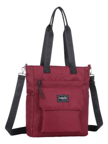 Cartera De Nylon Lexico Con Correa Desmontable Y Bolsillos Lex L452.4 Bordo Lisa Black Gun Negro
