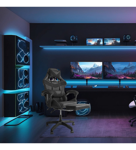 Silla Gamer Reclinable 2 Masajes Giratoria Ergonómica Masaje Lumbar Negro