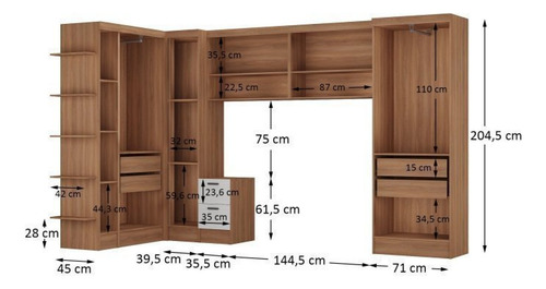Guardo Roupa Modulado 10 Portas 6 Gavetas 7 Peças Bh